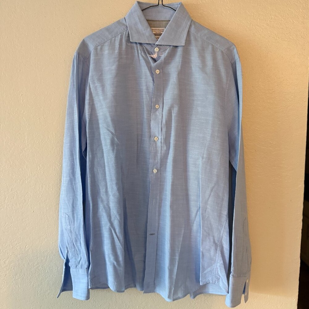 Brunello Cucinelli Men's Button Down Shirt Slim Fit Size M Blue